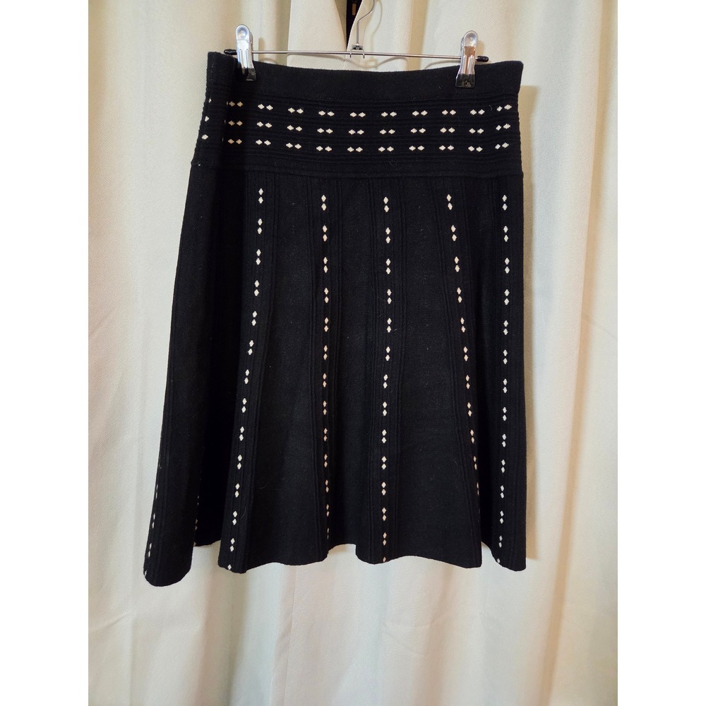 Max Studio Black Cream Diamond Knit A-Line Skirt Medium